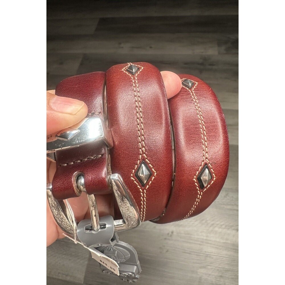 NWT Brighton Men's Denver Diamond Brown Leather Studded Western Belt Sz 34 P3507